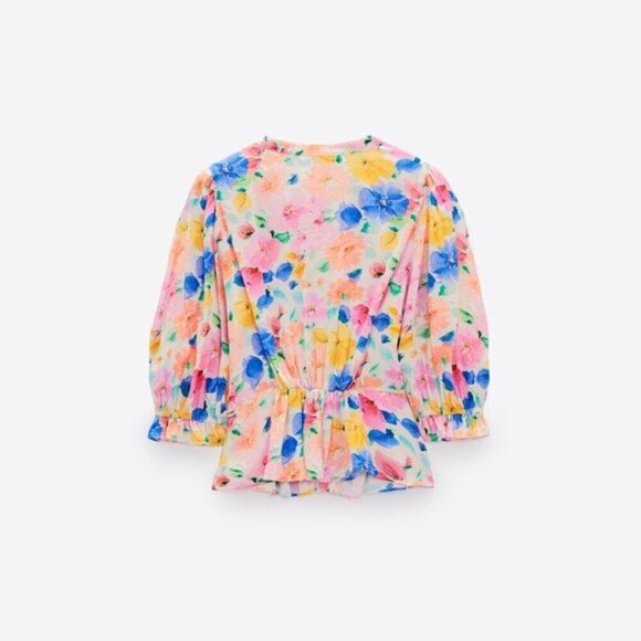 NWT Zara multicoloured floral print blouse with jeweled buttons, XS - Picture 4 of 10